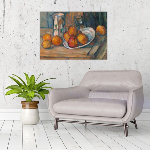 Kép - Paul Cézanne, Still Life with Milk Jug and Fruit, reprodukciók (70x50 cm)