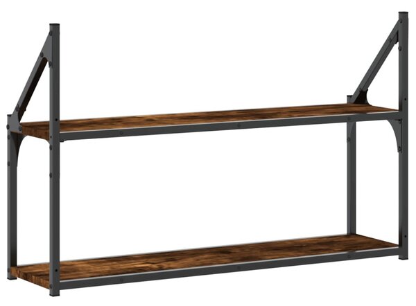 2 szintes füstös tölgy színű szerelt fa fali polc 80x21x51 cm