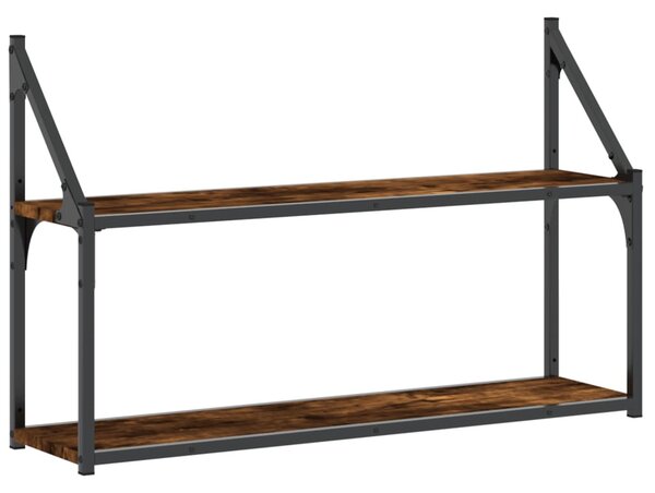 2 szintes füstös tölgy színű szerelt fa fali polc 80x21x51 cm