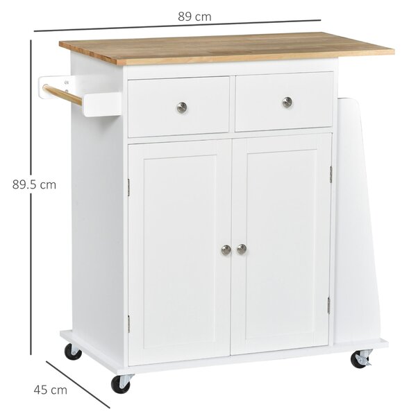 Homcom Konyhai Szekrénykocsi 89x45x89,5cm, Fehér-Világosbarna