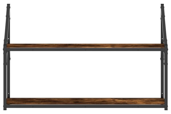 2 szintes füstös tölgy színű szerelt fa fali polc 80x21x51 cm