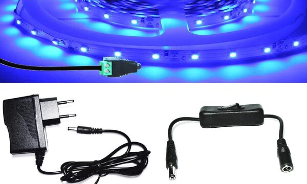 1m hosszú 5Wattos, lengő kapcsolós, adapteres kék LED szalag (60db 2835 SMD LED)