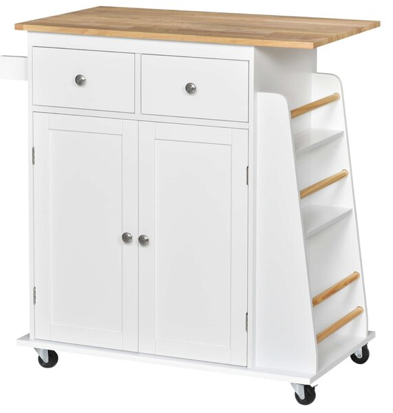 Homcom Konyhai Szekrénykocsi 89x45x89,5cm, Fehér-Világosbarna