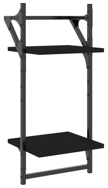 2 db 2 szintes fekete falipolc rúddal 30x25x65 cm