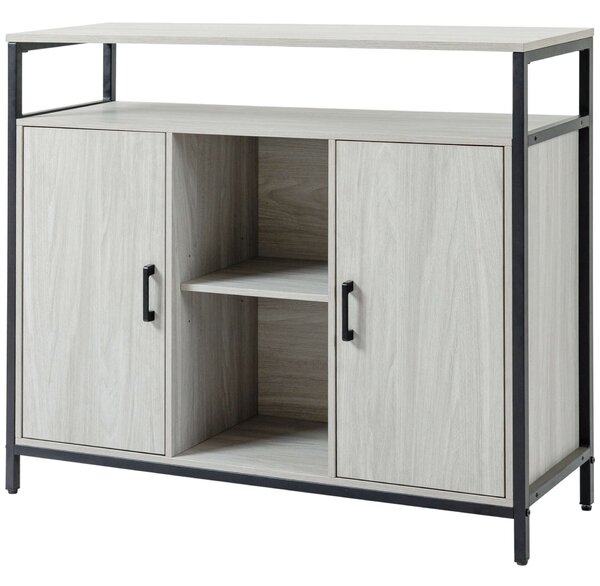 Hoomcom Konyhai tálalószekrény 100x34x87,2cm, Világosszürke-Fekete