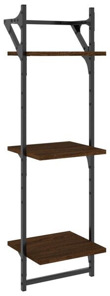 2 db 3 szintes barna tölgy színű fali polc rúddal 30x25x100 cm