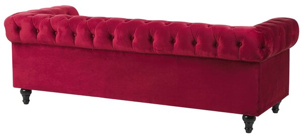 Kanapé 3 személyes CHESTERFIELD Bársony Sötétpiros