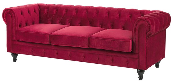 Kanapé 3 személyes CHESTERFIELD Bársony Sötétpiros
