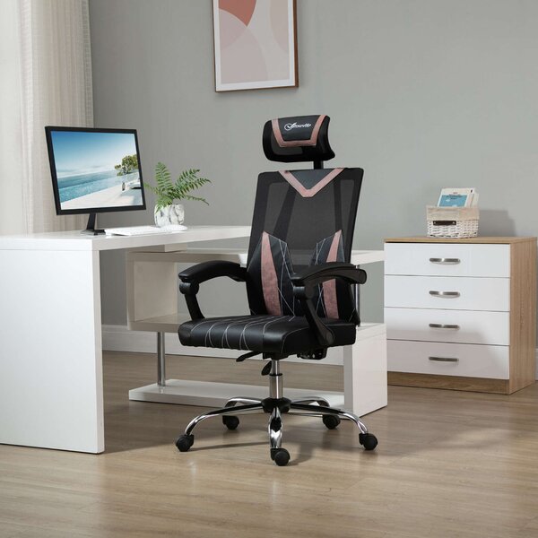Vinsetto ergonomikus Irodai Forgószék, 58x62,5x112-120cm, Fekete/Rózsaszín