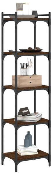 5 szintes barna tölgy színű szerelt fa könyvespolc 40x30x154 cm