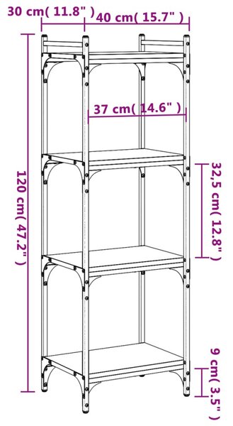 4 szintes szürke sonoma szerelt fa könyvespolc 40 x 30 x 120 cm