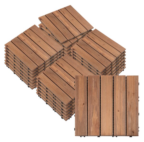 Outsunny kültéri fa kerti padlólapok, 27 darabos szett, 2,5 m², egymásba illeszthető, 30x30 cm, barna