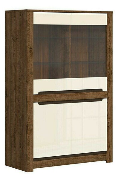 Könyvespolc Ophevaru 107, Ajtókkal, Zárt, Edzett üveg, Közepes sűrűségű farostlemez, Laminált forgácslap, 159x104x46cm, Fényes krém, April tölgy
