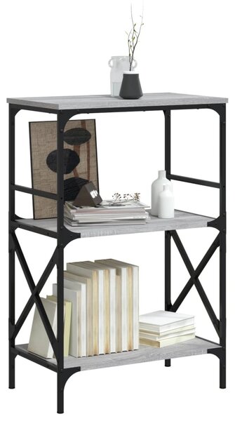3 szintes szürke sonoma szerelt fa könyvespolc 56x35x90,5 cm