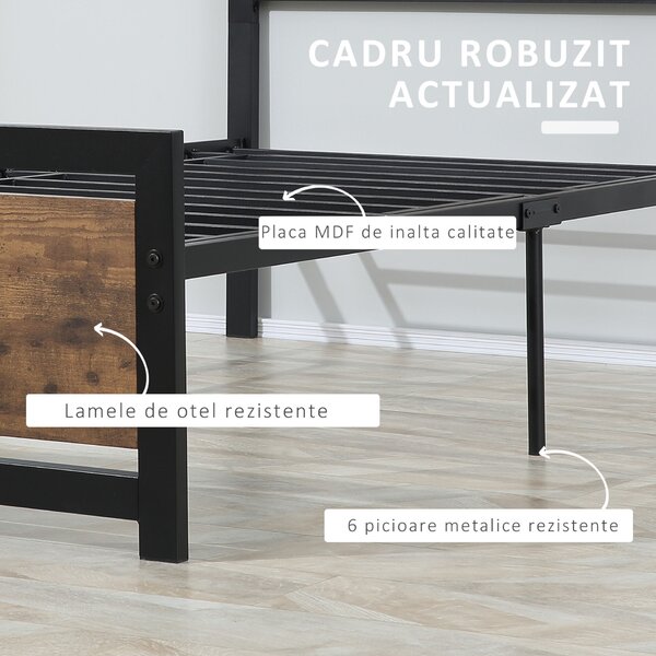 Ágykeret, Homcom, MDF/acél, fekete/barna