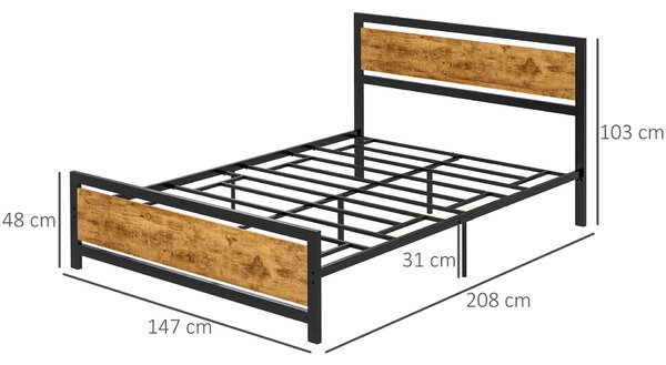 Homcom ipari stílusú Ágykeret, 140x200cm, fekete/barna