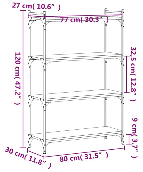 4 szintes szürke sonoma szerelt fa könyvespolc 80 x 30 x 120 cm
