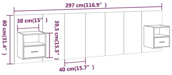 VidaXL Ágyfejtámla Szekrényekkel - Sonoma Szürke - 200cm