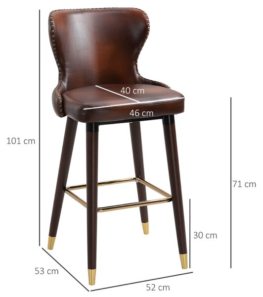 Homcom 2 db bárszék készlet, fa/acél, max 120 kg, 52x53x101 cm, sötétbarna