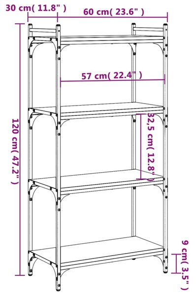 4 szintes szürke sonoma szerelt fa könyvespolc 60 x 30 x 120 cm