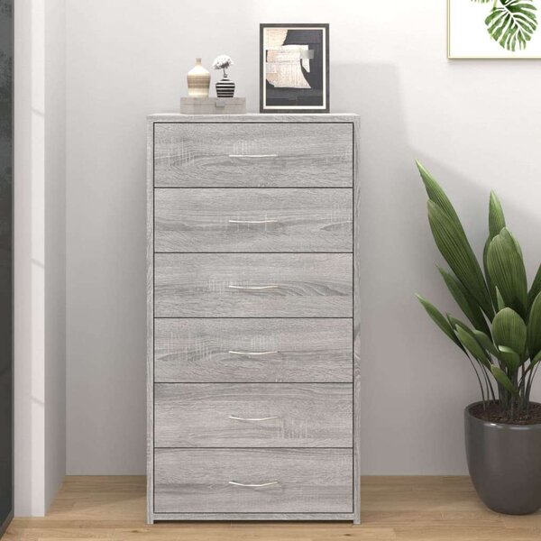 VidaXL szürke sonoma színű szerelt fa komód 6 fiókkal 50 x 34 x 96 cm