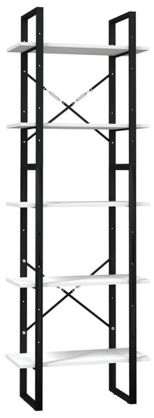 Ötszintes fehér fenyőfa könyvszekrény 60 x 30 x 175 cm