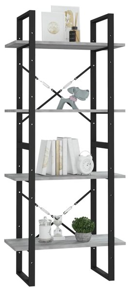 4 szintes szürke sonoma szerelt fa könyvszekrény 60x30x140 cm
