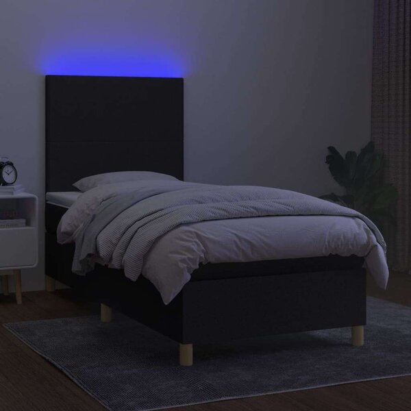 VidaXL LED-es Ágy - Rugós - Fekete - 100x200 cm