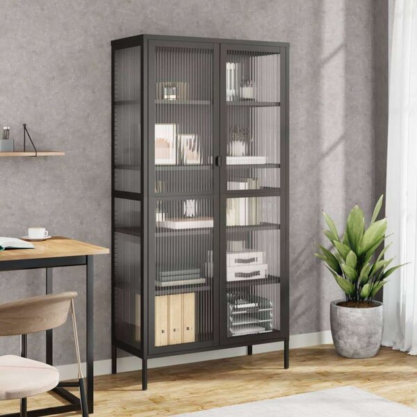 VidaXL fekete üveg és acél magasszekrény 85 x 40 x 180 cm