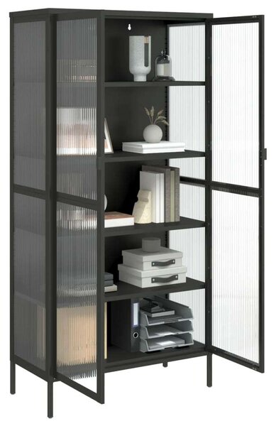VidaXL fekete üveg és acél magasszekrény 85 x 40 x 180 cm