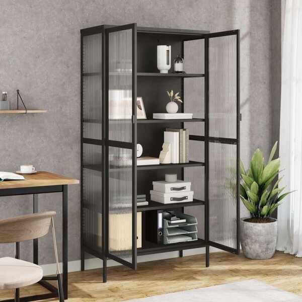 VidaXL fekete üveg és acél magasszekrény 85 x 40 x 180 cm