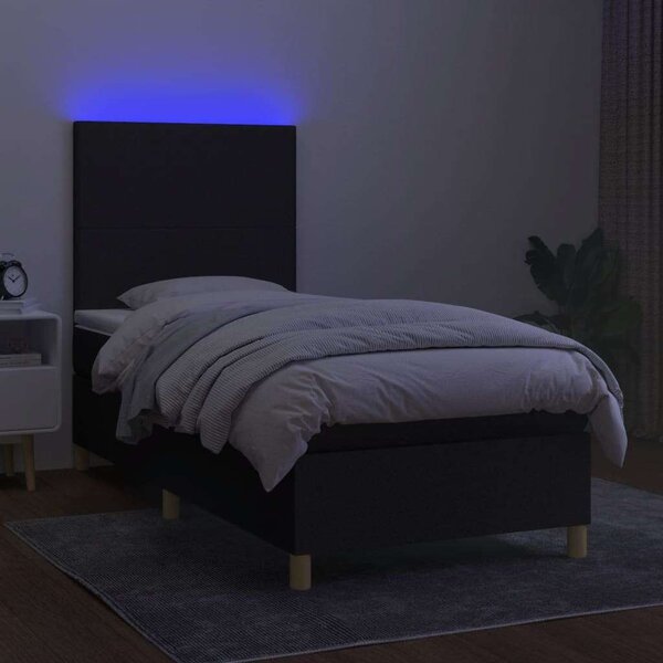 VidaXL LED-es Ágy - Rugós - Fekete - 100x200 cm