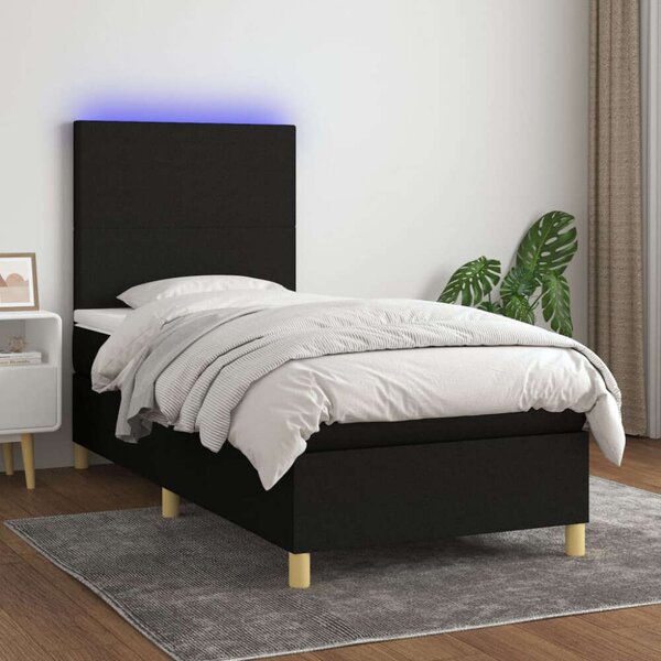 VidaXL LED-es Ágy - Rugós - Fekete - 100x200 cm