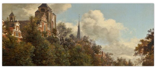 Kép - Jan van der Heyden, View Down a Dutch Canal, reprodukciók (120x50 cm)