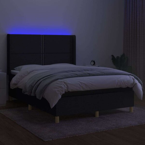 VidaXL fekete szövet rugós és LED-es ágy matraccal 140x190 cm