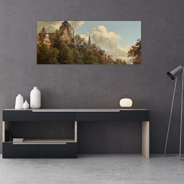 Kép - Jan van der Heyden, View Down a Dutch Canal, reprodukciók (120x50 cm)