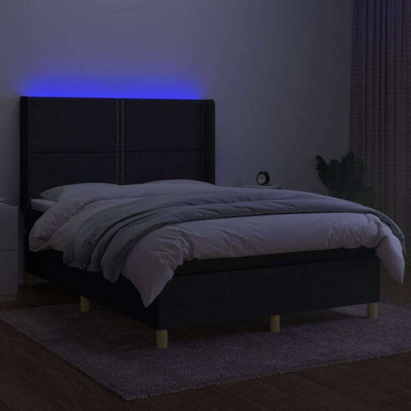 VidaXL fekete szövet rugós és LED-es ágy matraccal 140x190 cm