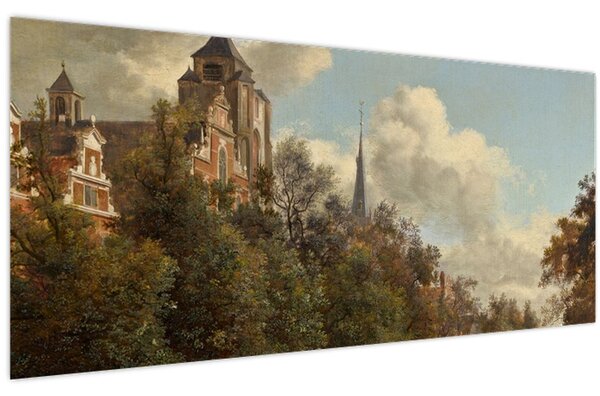 Kép - Jan van der Heyden, View Down a Dutch Canal, reprodukciók (120x50 cm)