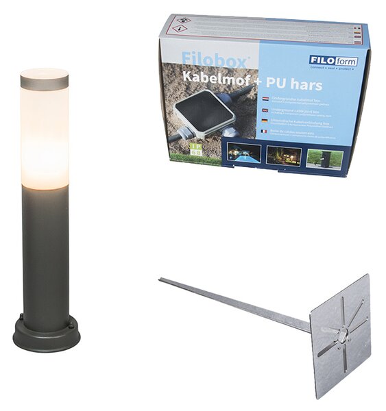 Kültéri lámpaoszlop antracit 45 cm IP44 - Rox talp és kábelcsatlakozóval