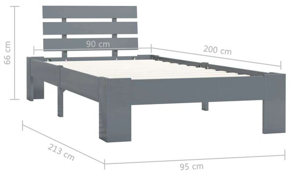 VidaXL Tömörfenyő Ágykeret - Szürke - 90x200 cm