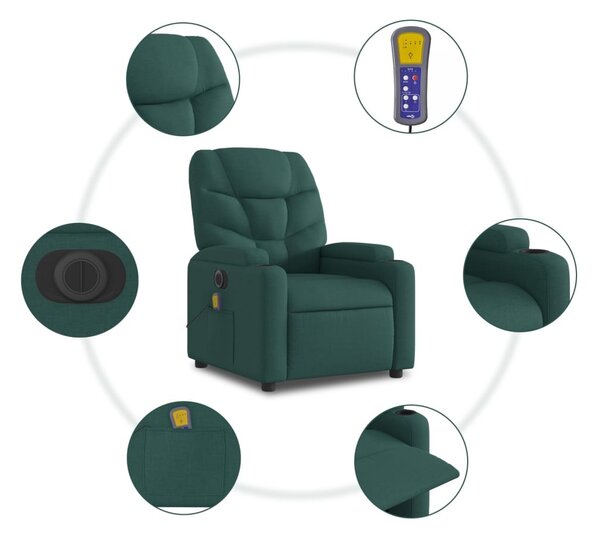 Sötétzöld szövet elektromos dönthető masszázsfotel