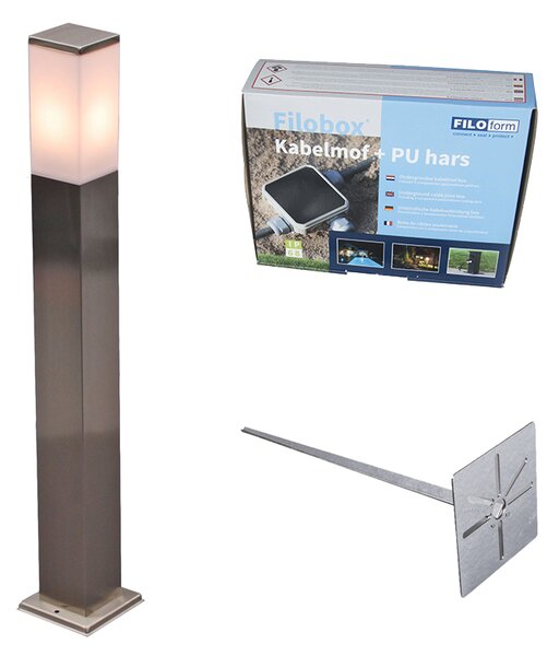 Kültéri lámpa acél 80cm IP44 - Malios földszúróval és kábelbevezetővel