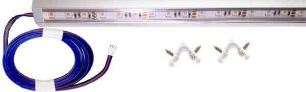 100cm-es 14 Wattos, 12 Voltos RGB LED, átlátszó, sarok alumínium profilban, tápegység nélkül, 2 méteres vezetékkel (60db 5050 SMD LED)