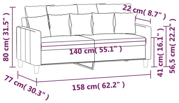 Kétszemélyes világosszürke bársony kanapé 140 cm