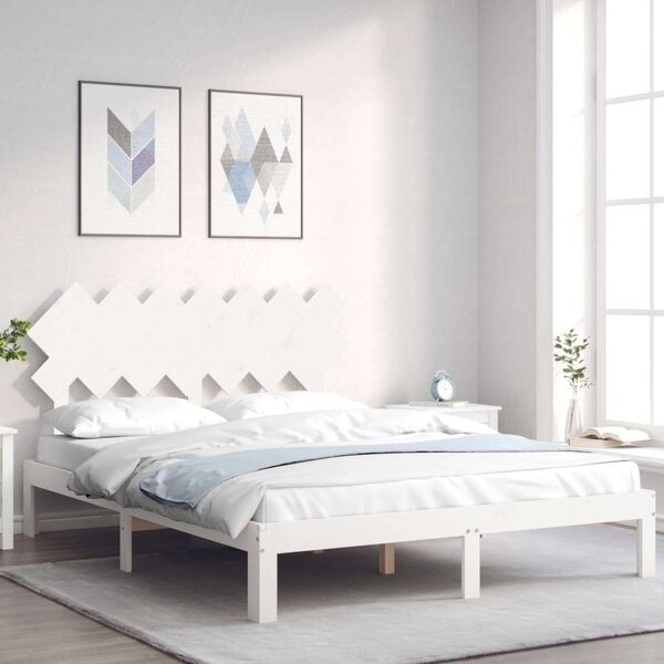 VidaXL fehér tömör fa ágykeret fejtámlával 140 x 190 cm