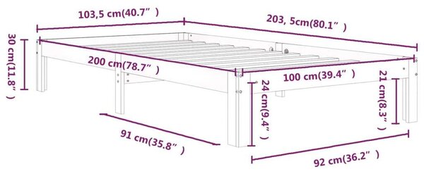 VidaXL fehér tömör fenyőfa ágykeret 100 x 200 cm