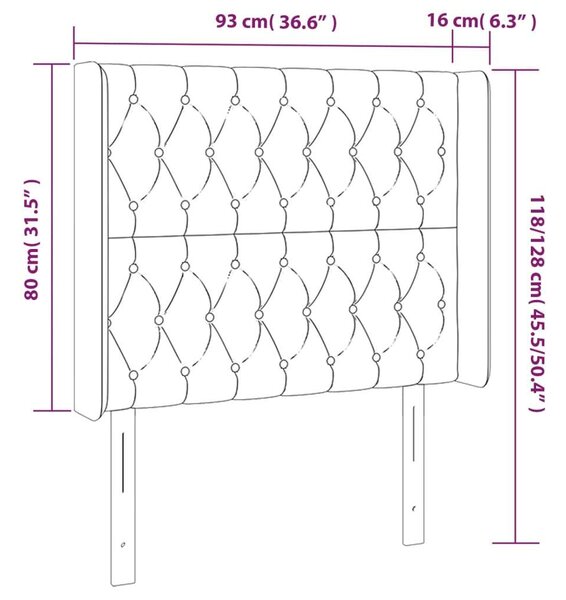 Sötétszürke bársony led-es fejtámla 93x16x118/128 cm