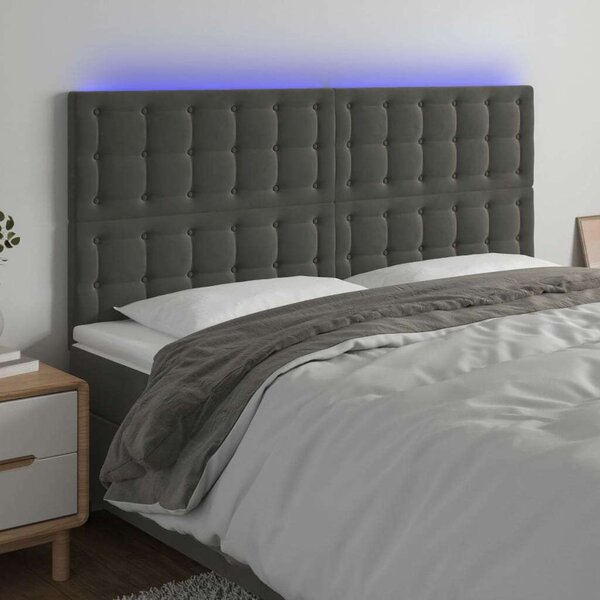 Bársony Ágyfejtámla LED-es - Sötétszürke - 180cm