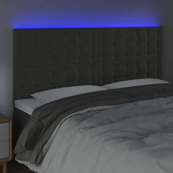 Bársony Ágyfejtámla LED-es - Sötétszürke - 180cm
