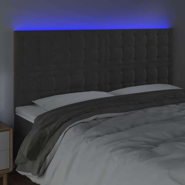 Bársony Ágyfejtámla LED-es - Sötétszürke - 180cm